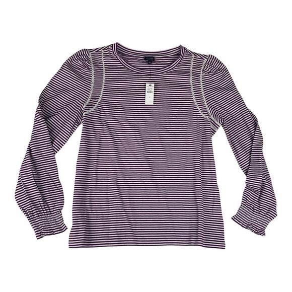 Talbots size medium new Purple Fitted Ribbed Blouse striped puff lace - Picture 1 of 10